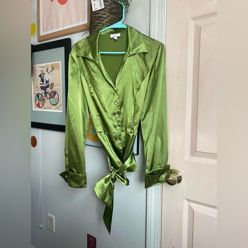 green silk top